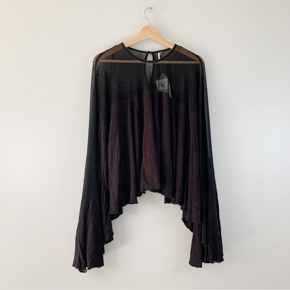 Free People On The Weekend Flounce Sleeve Top Medium M Black Long Flare Sleeves - Picture 1 of 11